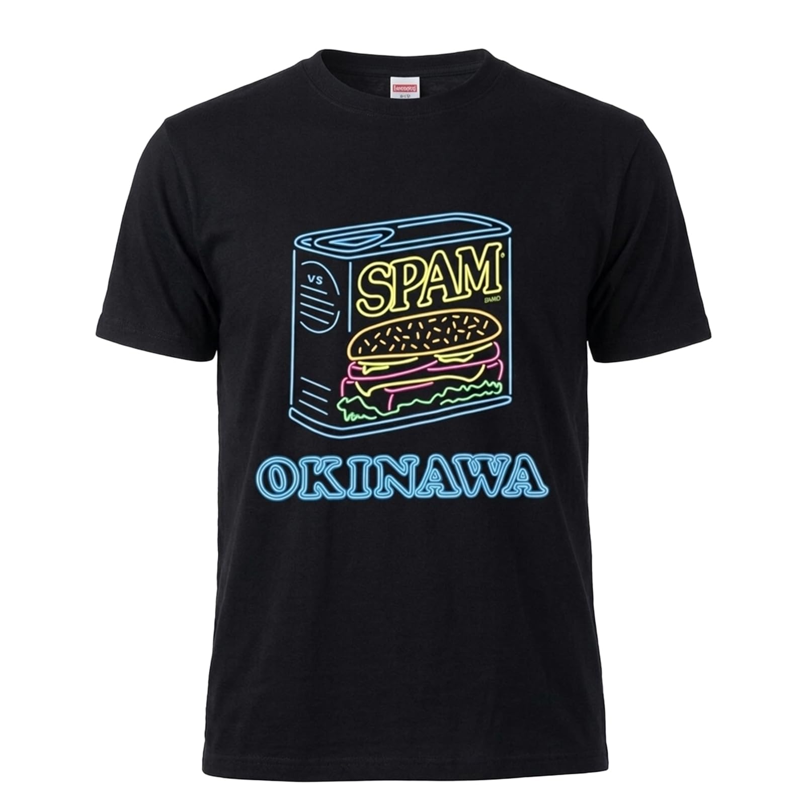 Amazon | [スパム] 半袖 缶 ネオン 柄 Tシャツ 黒 ブラック サイズ